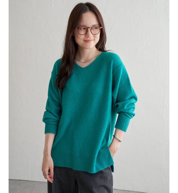 Lbc with Life「アンゴラ混Vネックニットプルオーバー」|カーディガン|ターコイズブルー