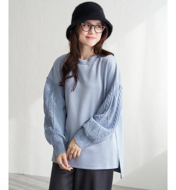 Lbc with Life「ポンチケーブルニットスリーブプルオーバー」|その他|スティールブルー