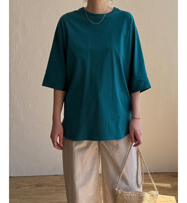 Lbc with Life「シルケット裾ラウンド袖切り替えTシャツ」|Tシャツ・カットソー|ブルーグリーン