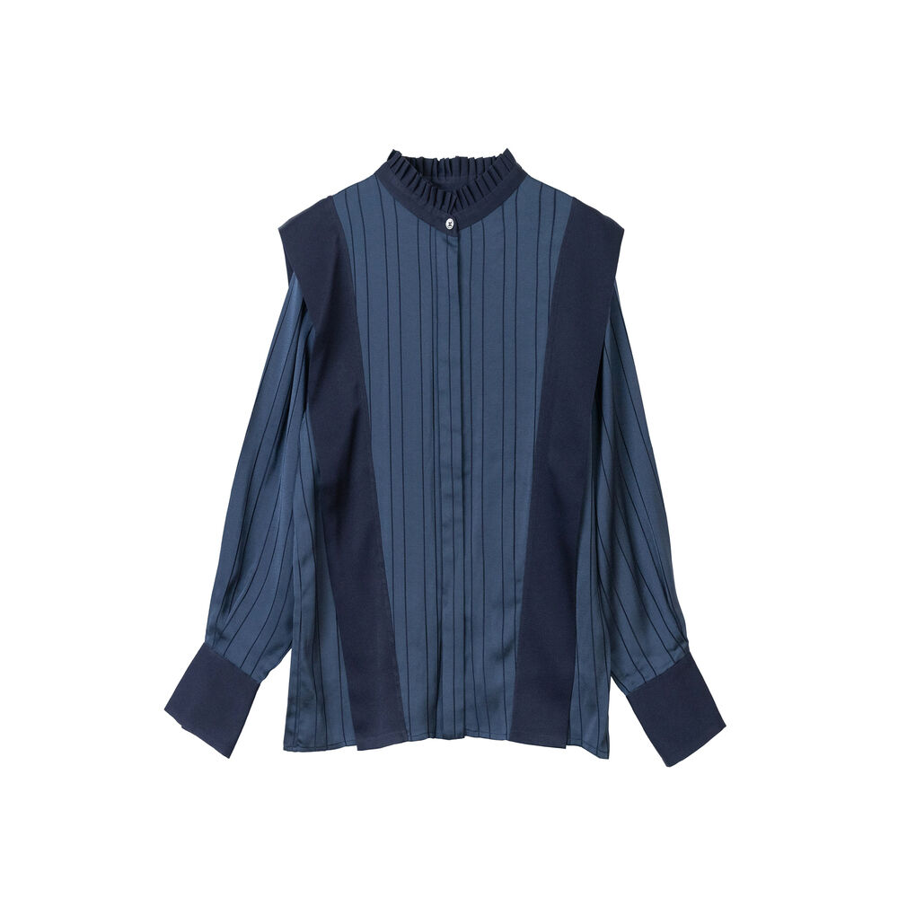 BACKYARD FAMILY「MIND マインド 襟 ギャザー ブラウス 通販 長袖ブラウス シャツ 長袖シャツ 襟ギャザー」|シャツ・ブラウス|ブルー1