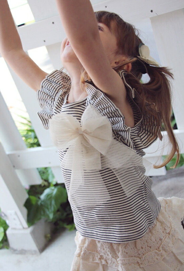 BACKYARD FAMILY「Rora Tシャツ 半袖 キッズ 通販 ローラ カットソー プリン肩フリルT ボーダー リボン」|その他|