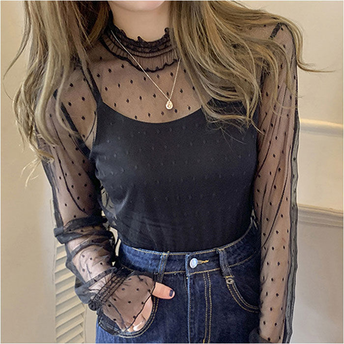 BACKYARD FAMILY「シアートップス 長袖 通販 シアー カットソー シアーブラウス チュールブラウス チュール」|シャツ・ブラウス|