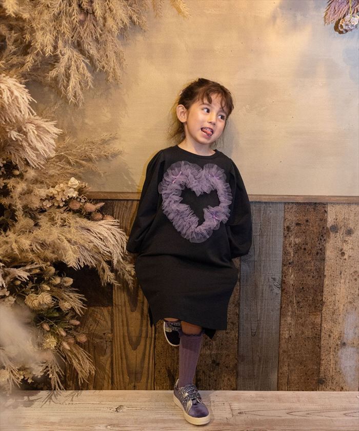 BACKYARD FAMILY「Rora ワンピース 通販 ムラサキ ハートワンピース 子供服 キッズワンピース 長袖 カジュアル」|その他|