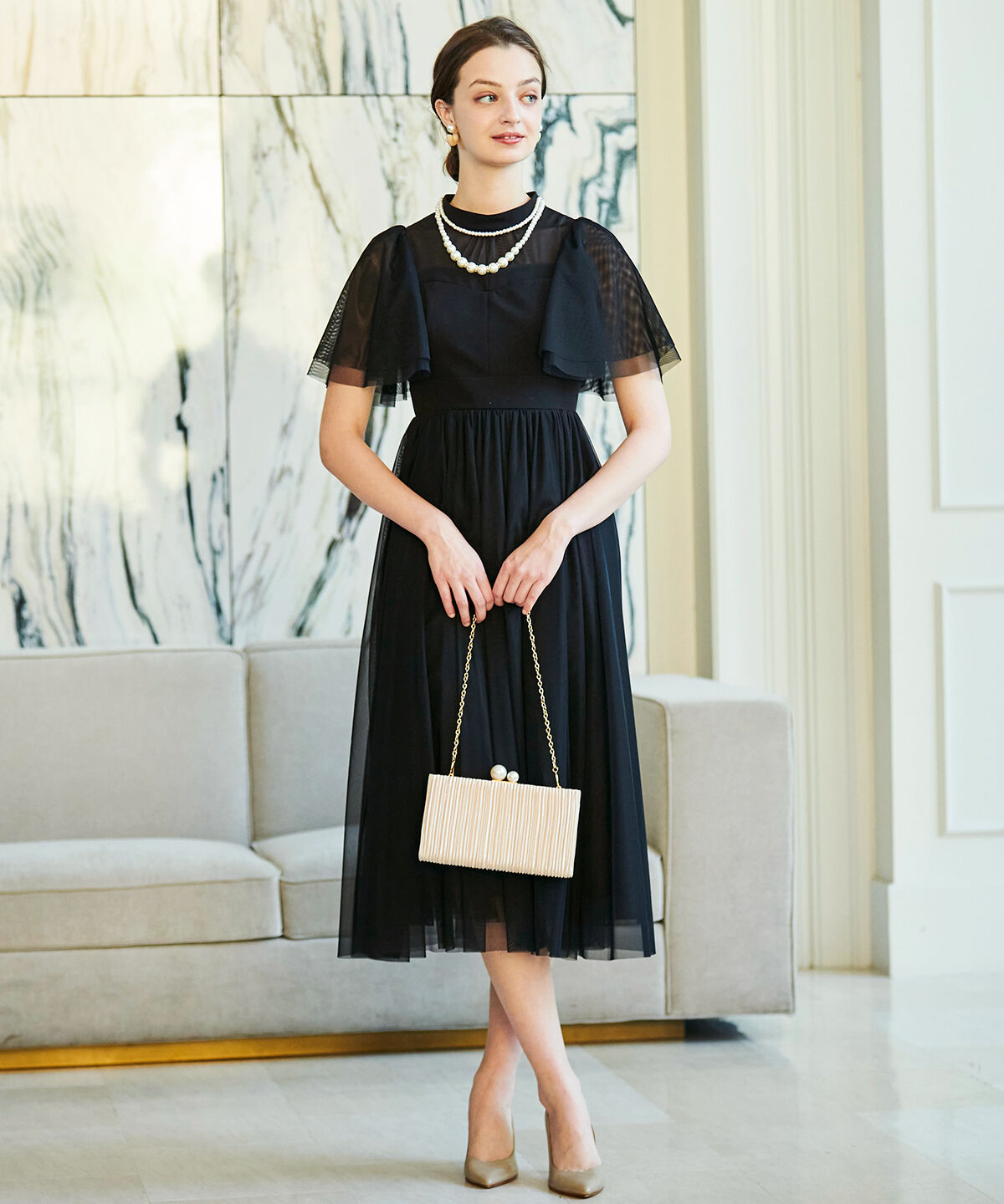 アンドクチュール「チュールオーバーレースドレス」|ドレス|