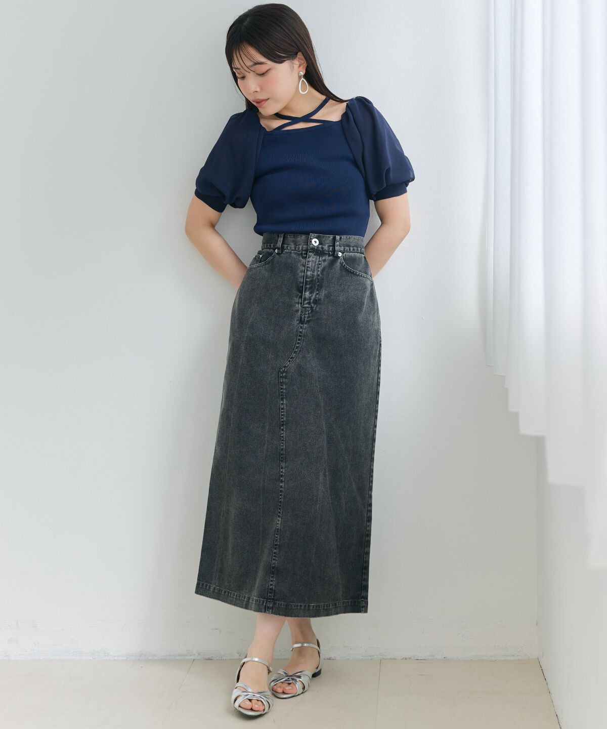 アンドクチュール「シアースリーブクロスネックプルオーバー」|Tシャツ・カットソー|