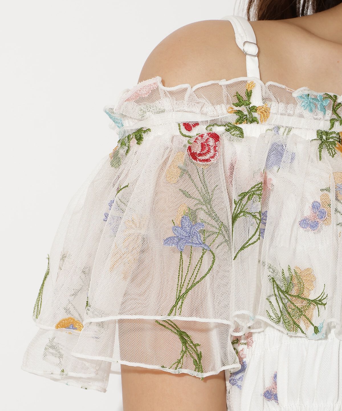 アンドクチュール「ボタニカル柄刺繍チュールブラウス」|シャツ・ブラウス|