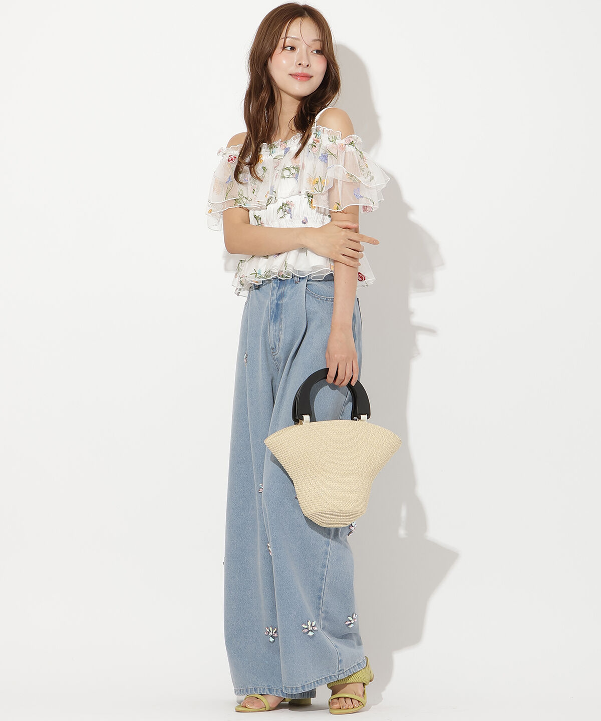 アンドクチュール「ボタニカル柄刺繍チュールブラウス」|シャツ・ブラウス|