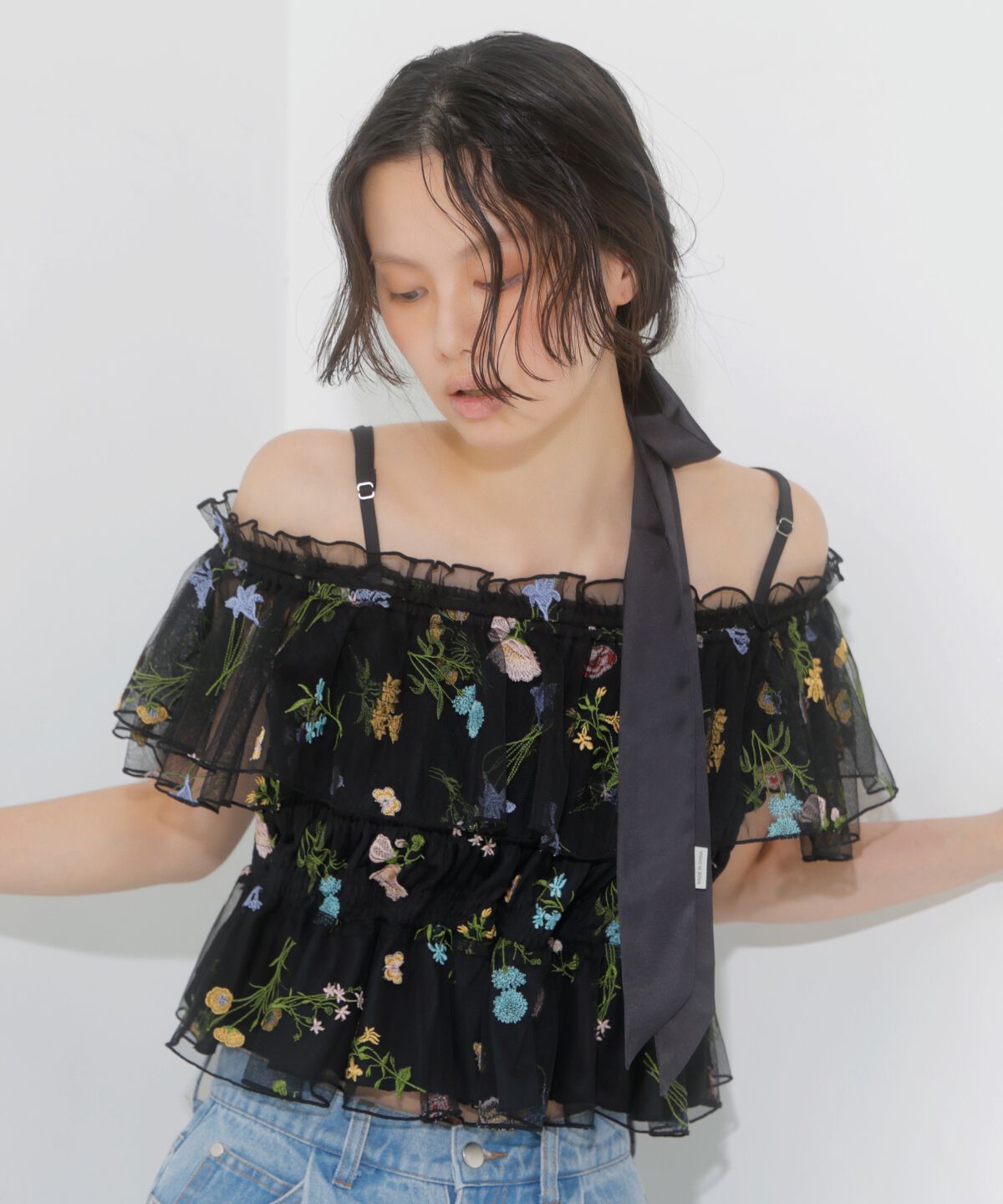 アンドクチュール「ボタニカル柄刺繍チュールブラウス」|シャツ・ブラウス|