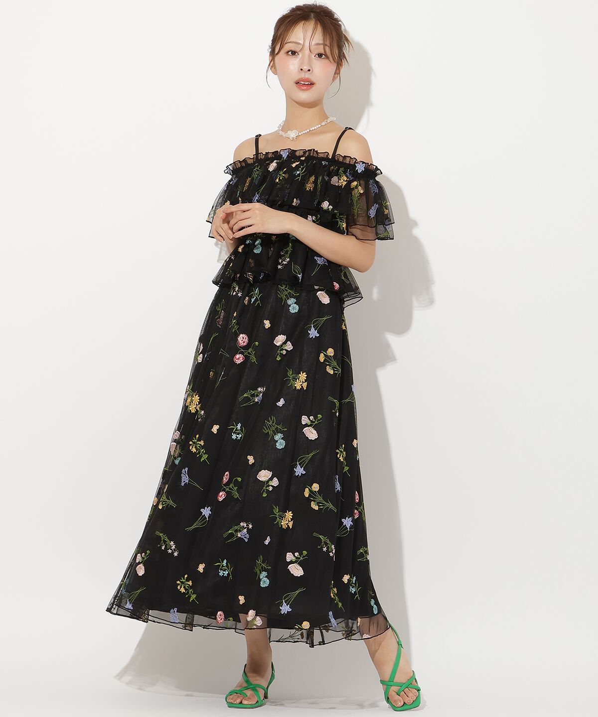 アンドクチュール「ボタニカル柄刺繍チュールブラウス」|シャツ・ブラウス|