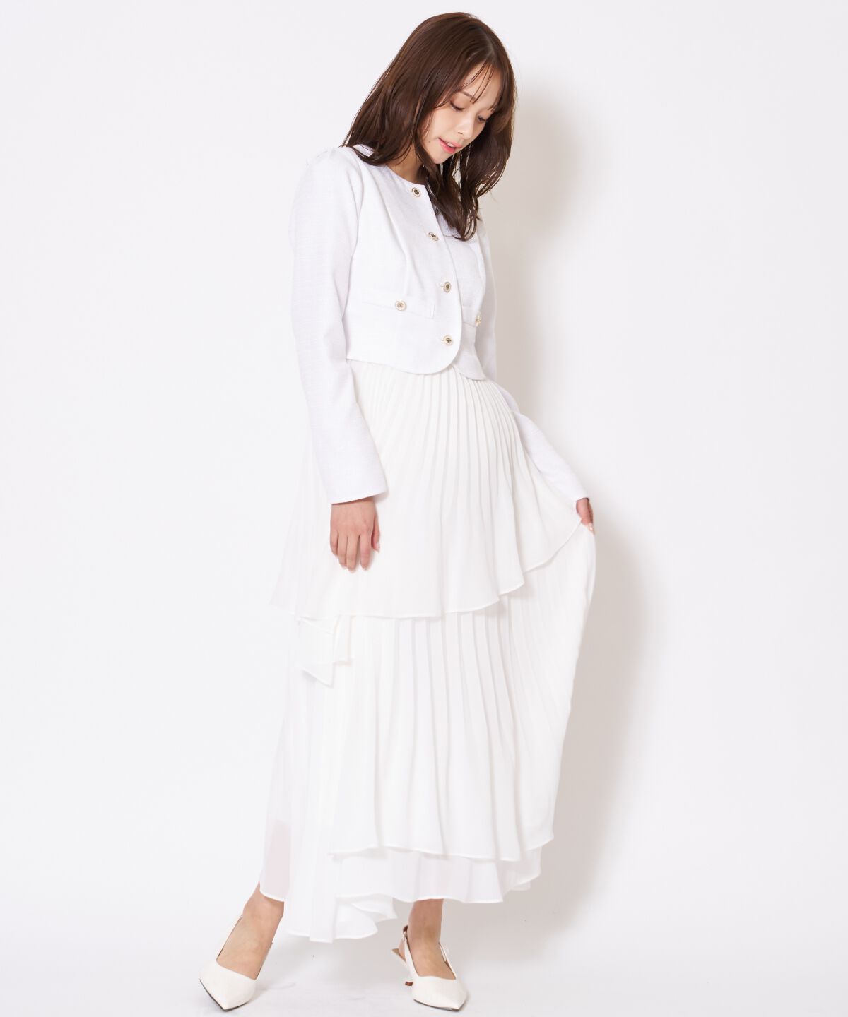 アンドクチュール「ツイードジャケットドッキングワンピース」|ワンピース|