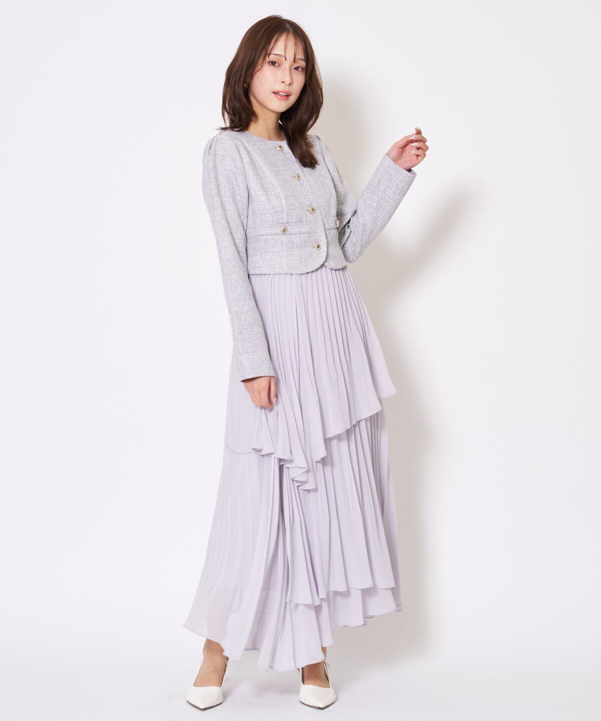 アンドクチュール「ツイードジャケットドッキングワンピース」|ワンピース|