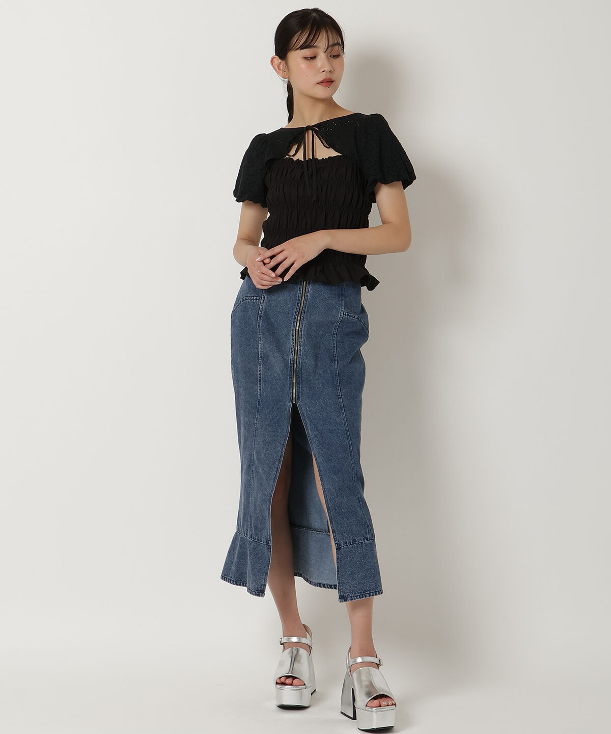 REDYAZEL「コットンレースシャーリングブラウス」|シャツ・ブラウス|