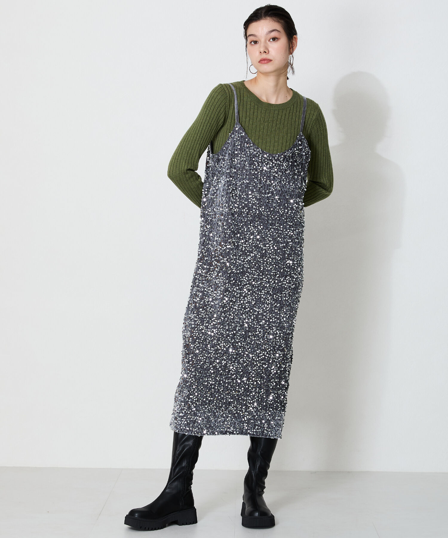 ORiental TRaffic「【 厚底 ・ 軽量 】タンクソールストレッチロングブーツ/41501」|ロングブーツ|