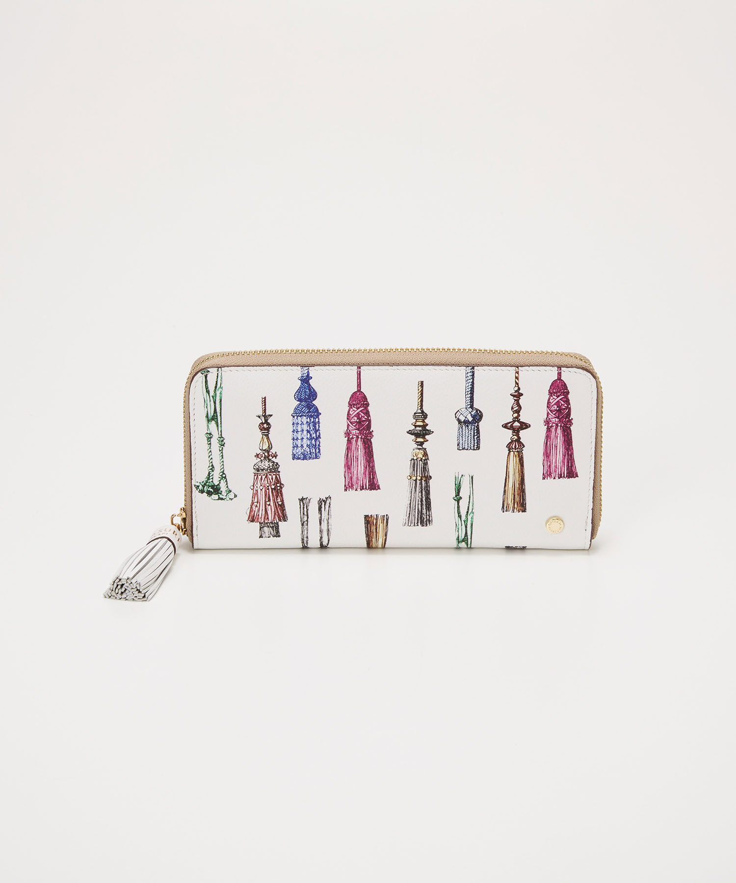 TOPKAPI TREASURE「【TREASURE TOPKAPI】シュリンクレザー タッセル プリント ラウンド 長財布」|財布|ホワイト