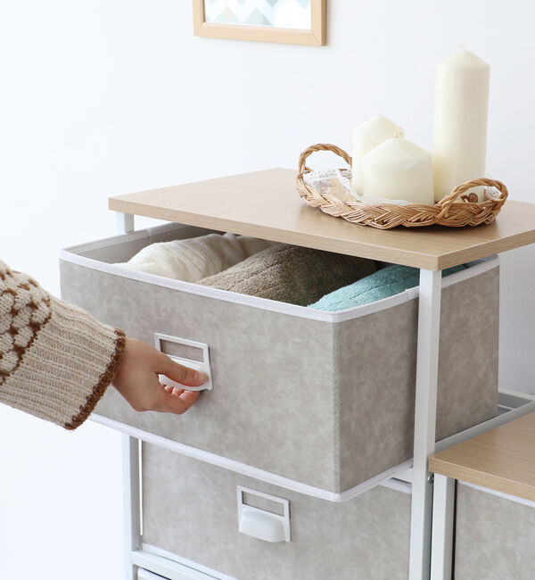 B-COMPANY「たっぷり入る万能チェスト　セラミック風チェスト4段／幅45cm」|タオル|