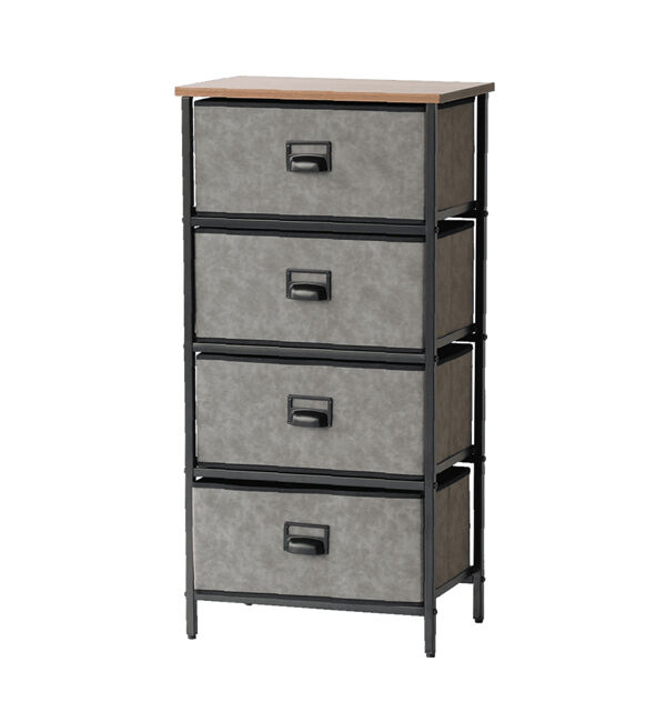 B-COMPANY「たっぷり入る万能チェスト　セラミック風チェスト4段／幅45cm」|タオル|ｸﾞﾚｰ