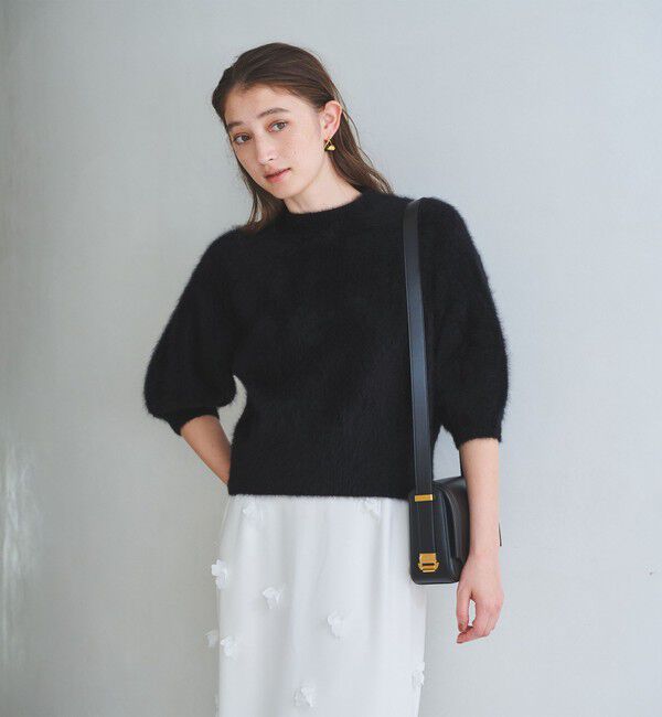 UNITED ARROWS「フォックスカシミヤ パフ ハーフスリーブ ニット」|ニット・セーター|BLACK