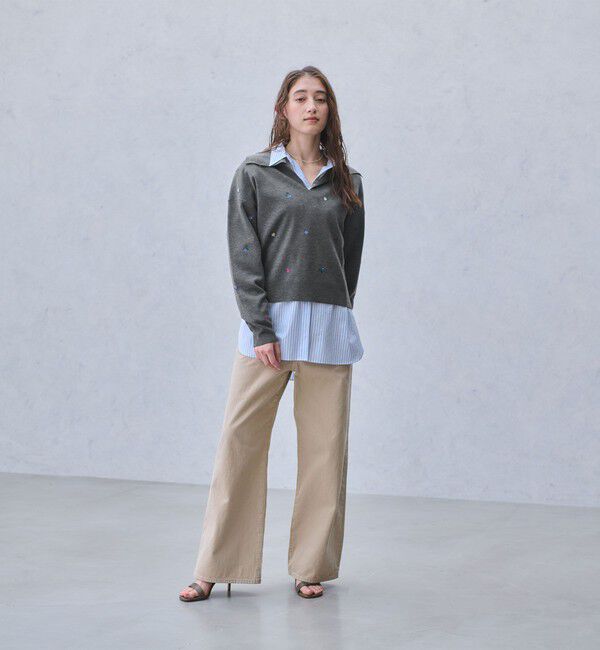 UNITED ARROWS「フラワー エンブロイダリー スキッパーニット」|ニット・セーター|