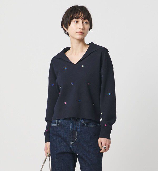 UNITED ARROWS「フラワー エンブロイダリー スキッパーニット」|ニット・セーター|