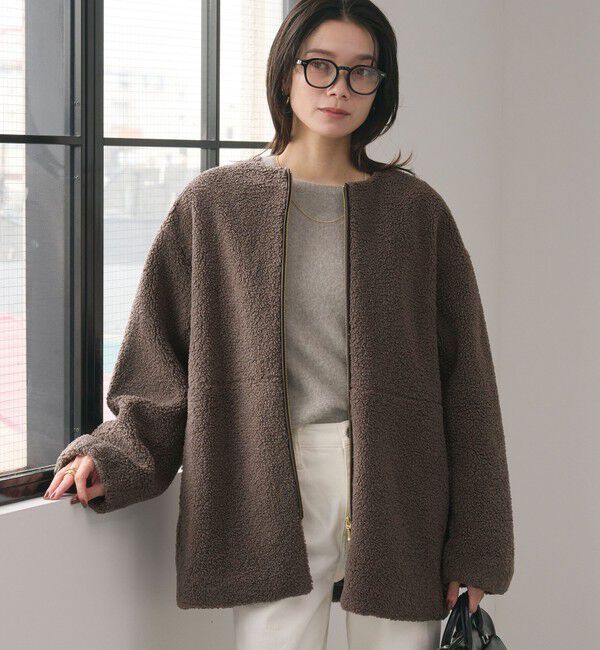 UNITED ARROWS green label relaxing「［size SHORTあり］ボア ノーカラー ブルゾン」|ブルゾン・スタジャン|