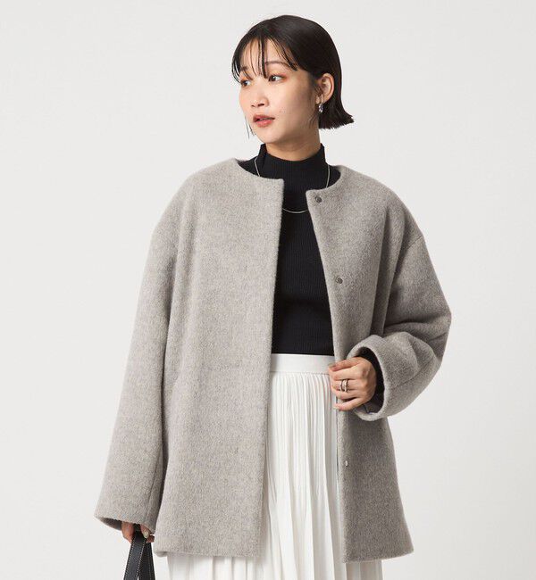 UNITED ARROWS green label relaxing「［size SHORTあり］アンゴラビーバー ノーカラー ミドル コート」|ノーカラーコート|