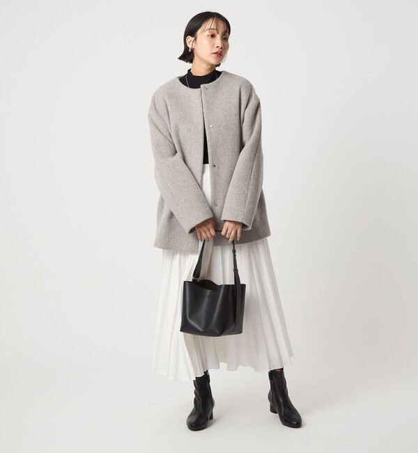 UNITED ARROWS green label relaxing「［size SHORTあり］アンゴラビーバー ノーカラー ミドル コート」|ノーカラーコート|