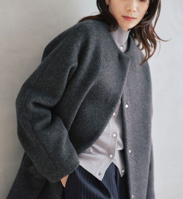 UNITED ARROWS green label relaxing「［size SHORTあり］アンゴラビーバー ノーカラー ミドル コート」|ノーカラーコート|