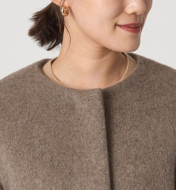 UNITED ARROWS green label relaxing「［size SHORTあり］アンゴラビーバー ノーカラー ミドル コート」|ノーカラーコート|