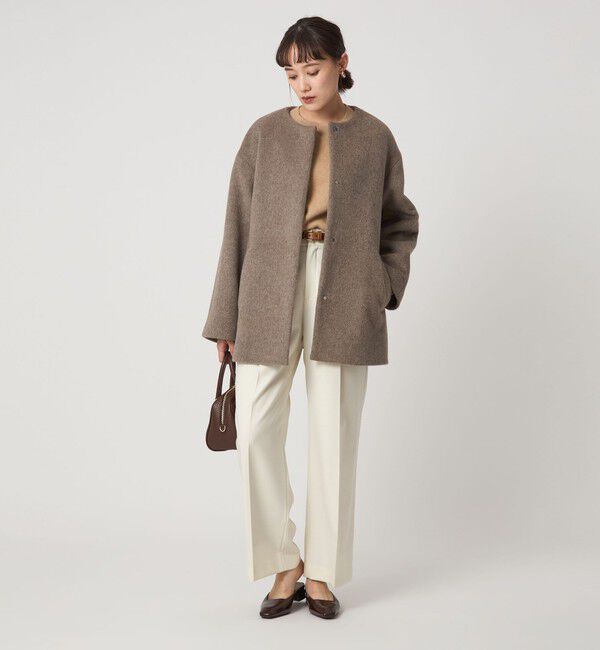 UNITED ARROWS green label relaxing「［size SHORTあり］アンゴラビーバー ノーカラー ミドル コート」|ノーカラーコート|