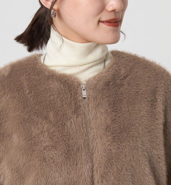 UNITED ARROWS green label relaxing「フェイクファー ノーカラー コート」|ノーカラーコート|