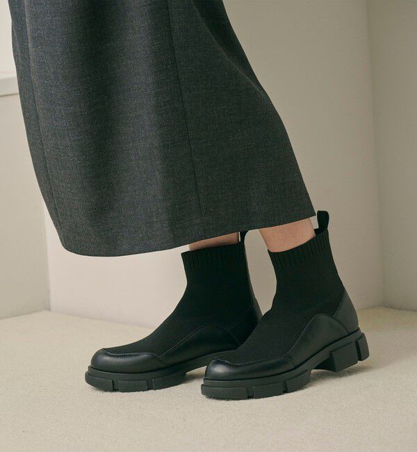 BEAUTY&YOUTH UNITED ARROWS「ニット レザーライク ブーツ 撥水/晴雨兼用」|ショートブーツ|