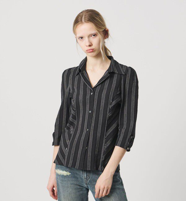 ATTISESSION「＜ATTISESSION＞コットン ギャザー 6分袖 シャツ」|シャツ・ブラウス|BLACK