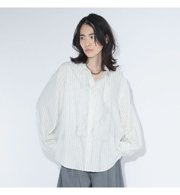 BEAMSBOY「maturely / チョーク ストライプ レース タイ ロングスリーブ」|シャツ・ブラウス|OFF_WHT