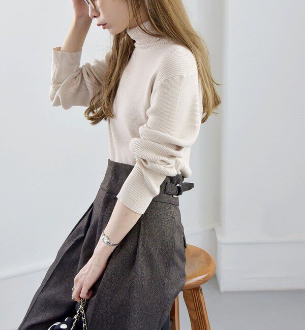 quaranciel「quaranciel:〈手洗い可能〉コットン タートルネック リブ ニット」|ニット・セーター|