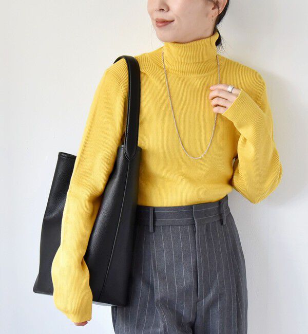 quaranciel「quaranciel:〈手洗い可能〉コットン タートルネック リブ ニット」|ニット・セーター|イエロー