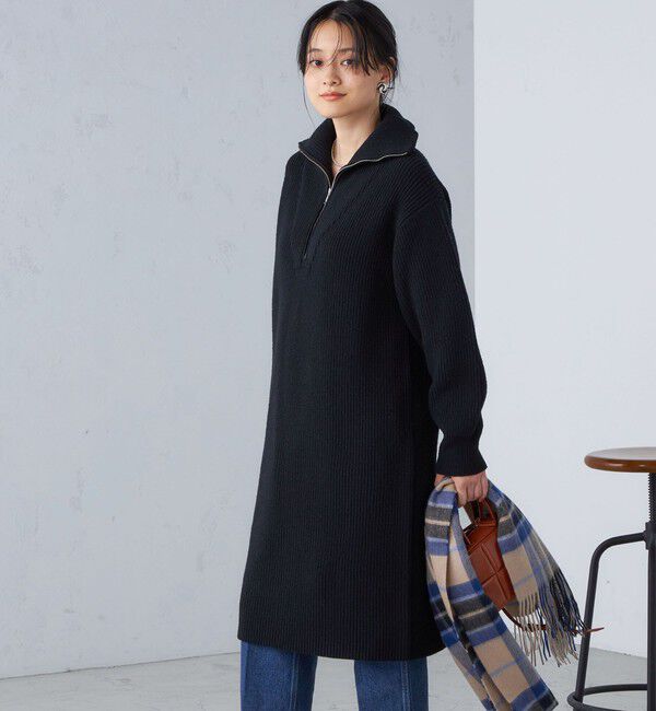 SHIPS for women「〈手洗い可能〉片畦編み ハーフ ジップ ワンピース」|ワンピース|