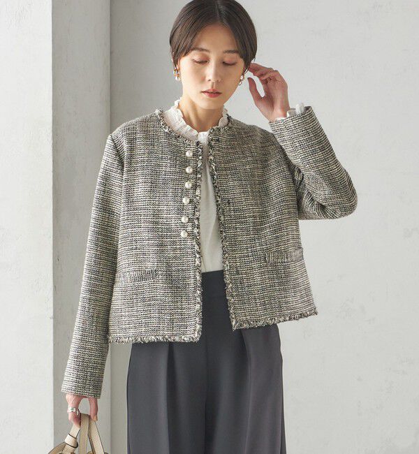 SHIPS for women「〈セレモニー対応可〉スラブ ツイード ノーカラー ジャケット（セットアップ対応）」|ノーカラージャケット|