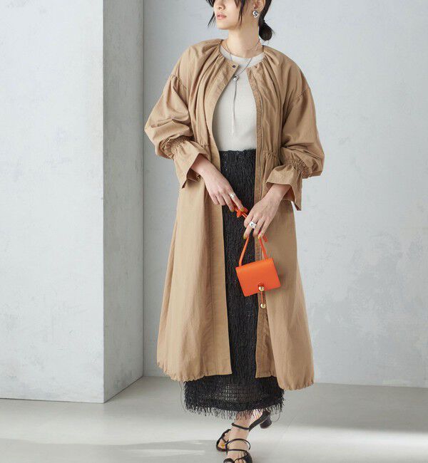 SHIPS for women「〈撥水加工/手洗い可能〉裾 ドロスト ノーカラー ロング コート 24SS ◇」|ノーカラーコート|ベージュ