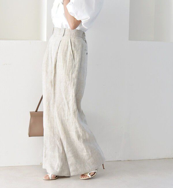 quaranciel「quaranciel:〈洗濯機可能〉ヘンプ ワイド タック パンツ」|スラックス|ベージュ