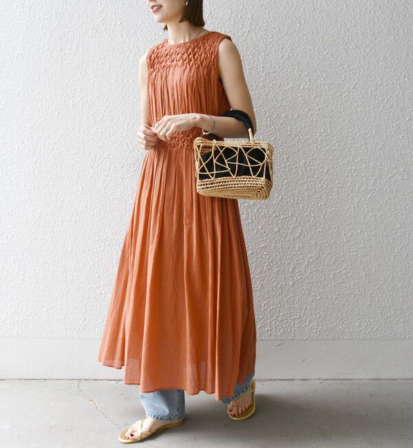 SHIPS any「【WEB限定】SHIPS any: ハンドスモッキング  コットン フレア ノースリーブ ワンピース」|ワンピース|