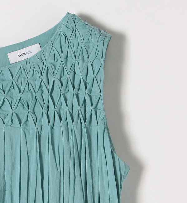 SHIPS any「【WEB限定】SHIPS any: ハンドスモッキング  コットン フレア ノースリーブ ワンピース」|ワンピース|