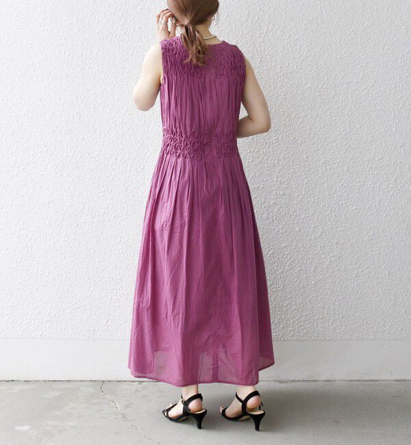 SHIPS any「【WEB限定】SHIPS any: ハンドスモッキング  コットン フレア ノースリーブ ワンピース」|ワンピース|