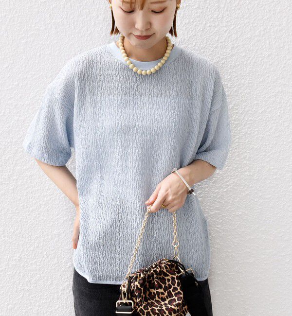 SHIPS for women「〈手洗い可能〉ランダム ブルーゼ ショート スリーブ プルオーバー」|Tシャツ・カットソー|