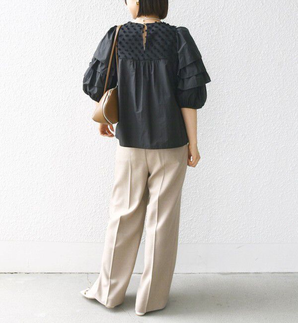 SHIPS for women「【WEB限定】〈手洗い可能〉ドット ジャカード コンビ フリル ブラウス」|シャツ・ブラウス|