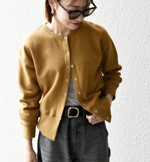 SHIPS any「【WEB限定】SHIPS any: USA コットン 裏起毛 コンパクト スナップ カーディガン」|カーディガン|キャメル