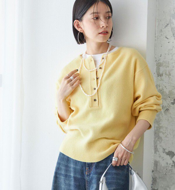 SHIPS for women「〈手洗い可能〉7G ウール カシミヤ ヘンリーネック 2WAY プルオーバー」|ニット・セーター|イエロー