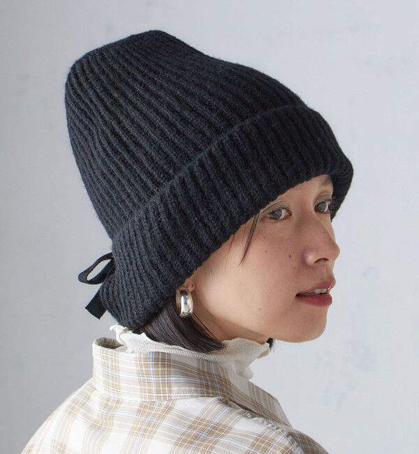 SHIPS for women「2WAY リボン ニット キャップ」|ニット帽|ブラック