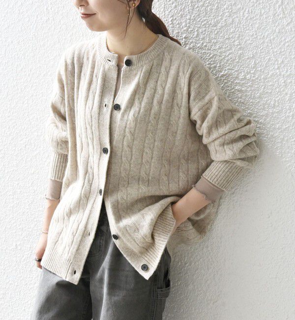 SHIPS any「【WEB限定】SHIPS any:〈手洗い可能〉ヤク ケーブル クルーネック ニット カーディガン 2」|カーディガン|