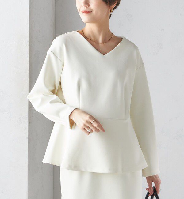 SHIPS for women「〈手洗い可能〉ストレッチ ダンボール ブラウス（セットアップ対応）」|シャツ・ブラウス|オフホワイト