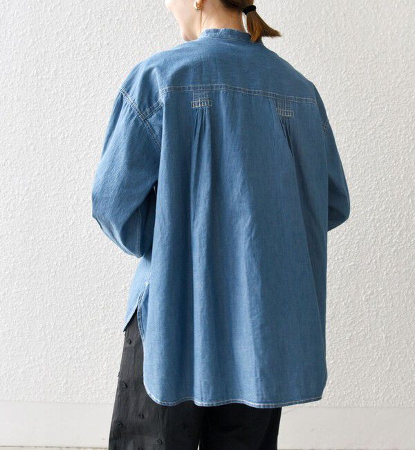 SHIPS any「SHIPS any:〈洗濯機可能〉デニム シーム バンドカラー シャツ ブラウス」|シャツ・ブラウス|